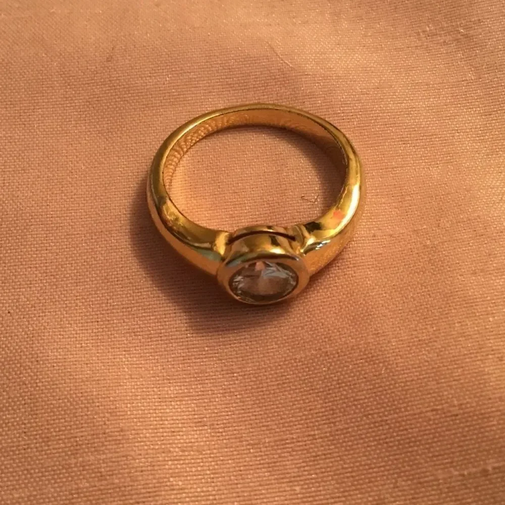 Goldtone Round Bezel Set CZ Ring